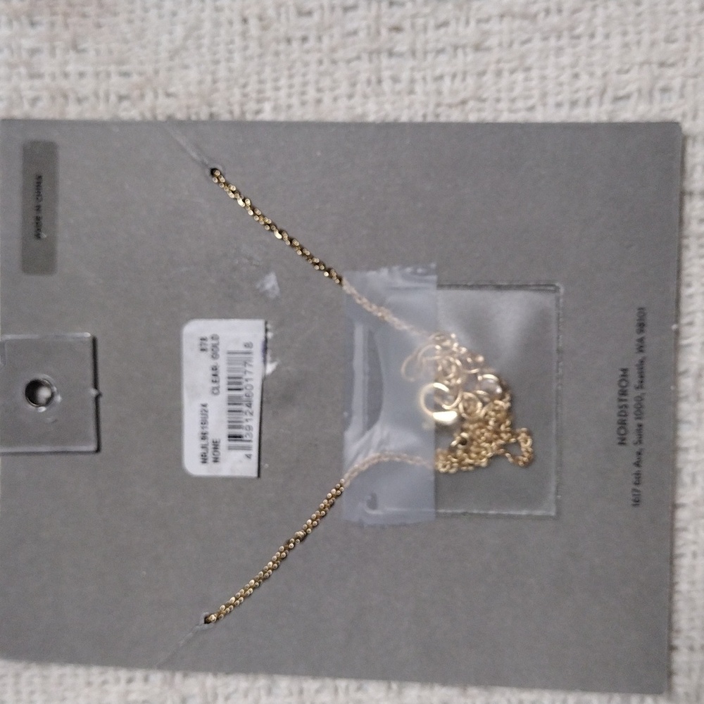 NWT Nordstrom Rack Gold Necklace with Clear Accents 15"+3" Extension - Picture 4 of 6